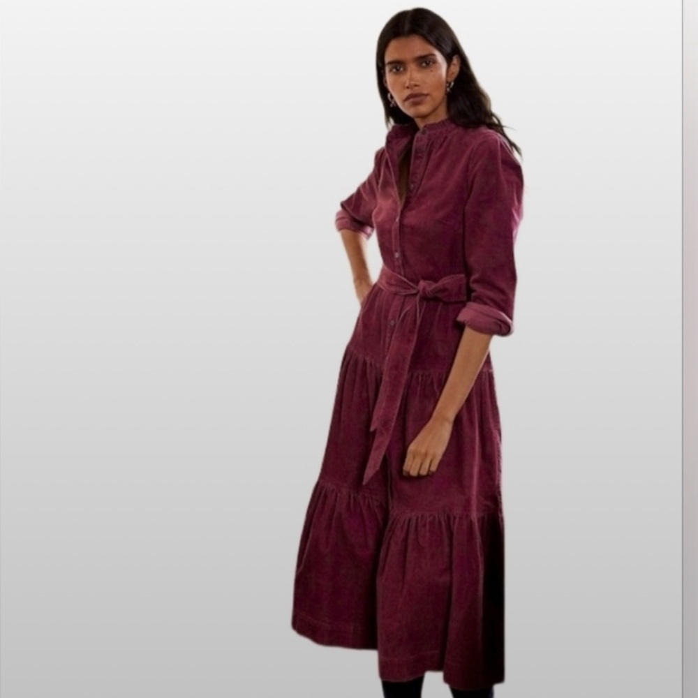 Boden Burgundy Button-Up Dress